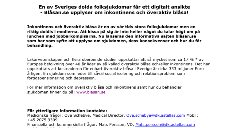 En av Sveriges dolda folksjukdomar får ett digitalt ansikte i form av Blåsan.se 