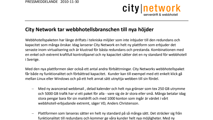 City Network tar webbhotellsbranschen till nya höjder