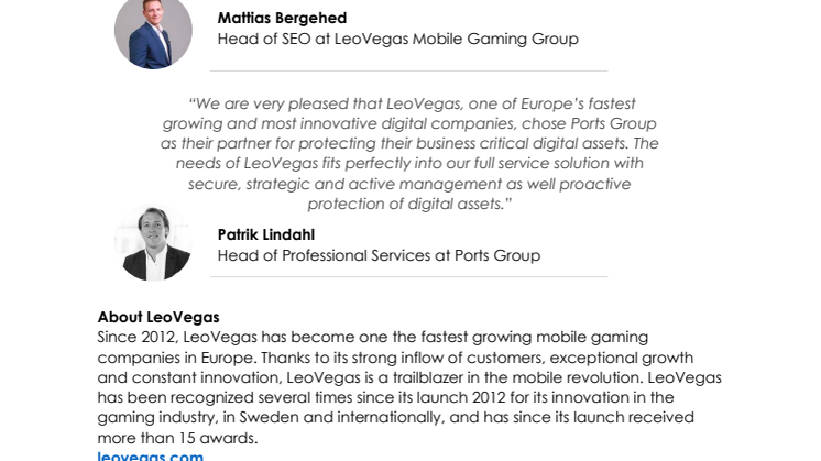 Ports Group presenterar en ny klient: LeoVegas Mobile Gaming Group