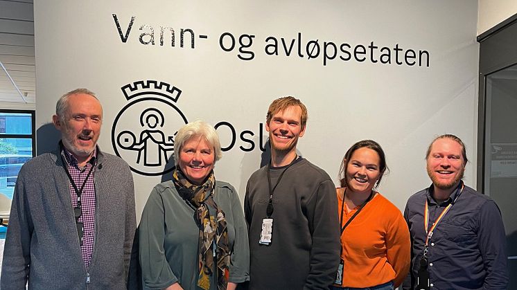 Foto: Vann og Avløpsetaten, f.v. Eivind Åsnes, Lene Borthen, Endre Langeland, Kirsti Bjartnes og Frode Lund Tharaldsen.