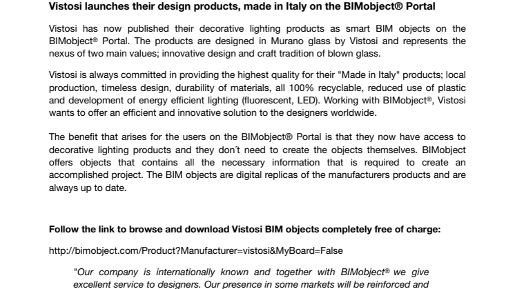 Vistosi launches their design products, made in Italy on the BIMobject® Portal