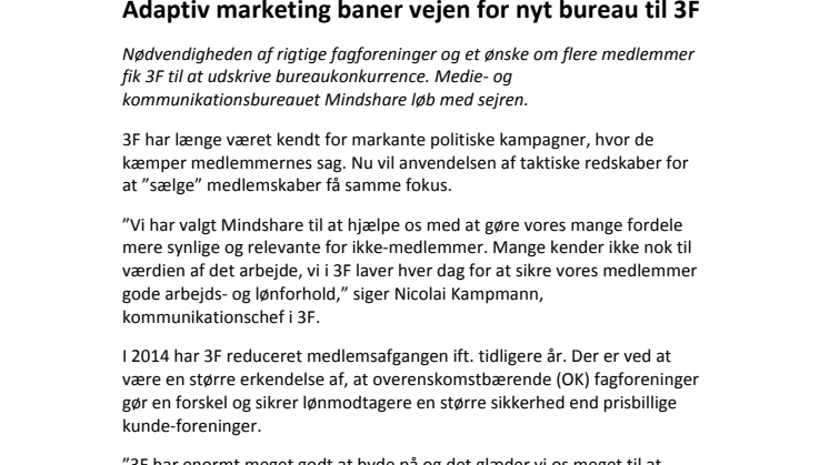 Adaptiv marketing baner vejen for nyt bureau til 3F