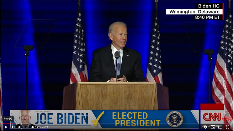 President Elect Joe Biden addressing the national after election victory, CNN