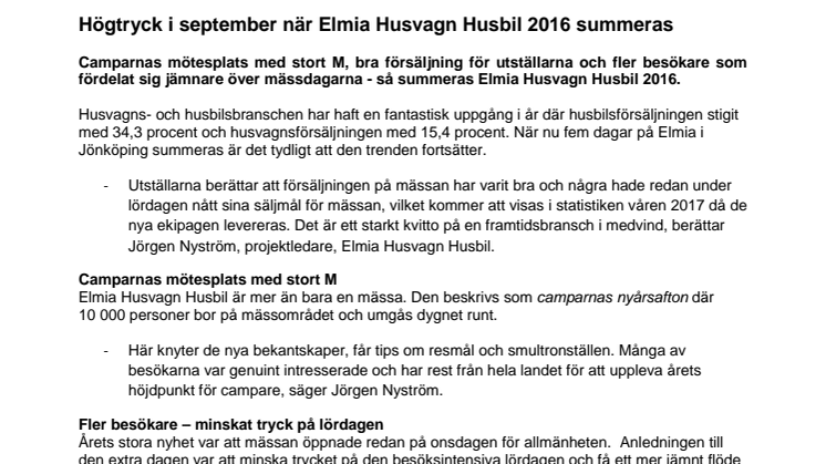 Högtryck i september när Elmia Husvagn Husbil 2016 summeras
