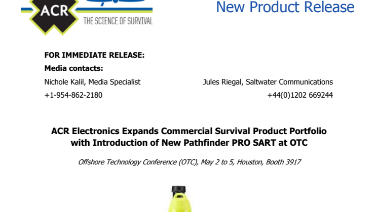 ACR Electronics Inc: Expands Commercial Survival Product Portfolio with Introduction of New Pathfinder Pro SART at OTC