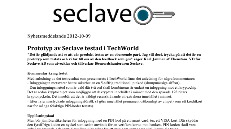 Prototyp av Seclave testad i TechWorld