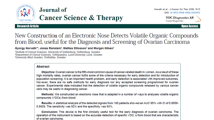 VOC Diagnostics publicerar artikel i “Journal of Cancer Science & Therapy”