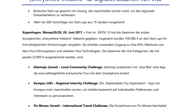 Kompas gewinnt 50.000 € in erster europäischer  „Everywhere Initiative“ für digitales Bezahlen von Visa