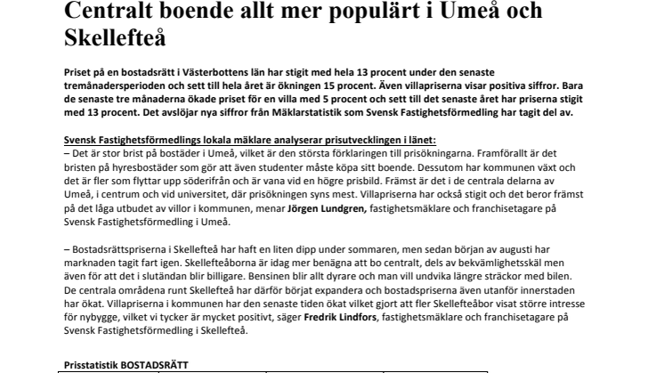 Centralt boende allt mer populärt i Umeå och Skellefteå