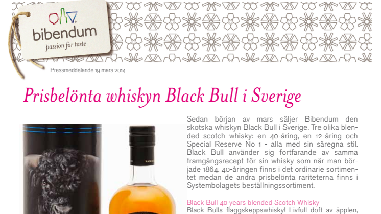 Prisbelönta whiskyn Black Bull i Sverige
