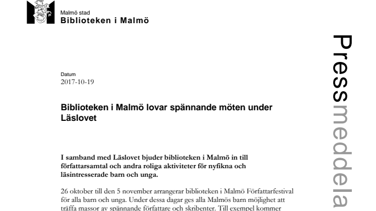 Biblioteken i Malmö lovar spännande möten under Läslovet