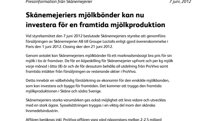 Skånemejeriers mjölkbönder kan nu investera för en framtida mjölkproduktion