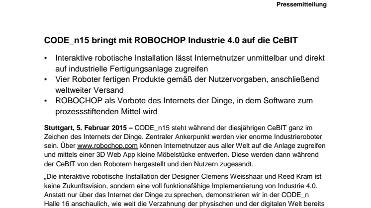 CODE_n15 bringt mit ROBOCHOP Industrie 4.0 auf die CeBIT