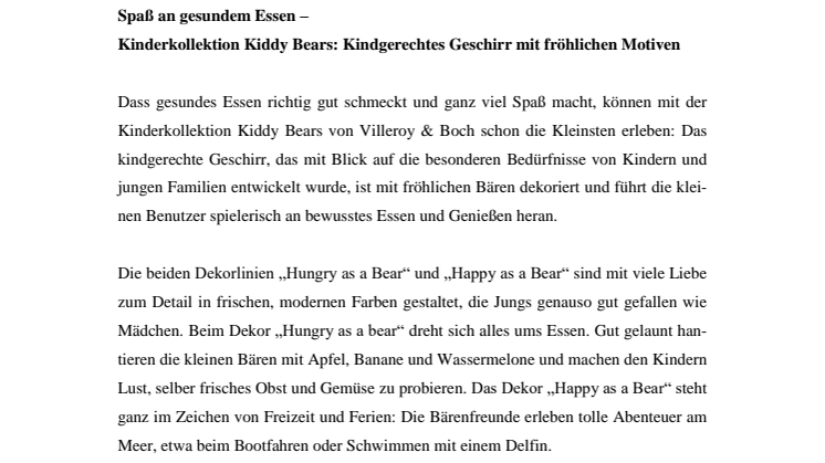 Spaß an gesundem Essen – Kinderkollektion Kiddy Bears: Kindgerechtes Geschirr mit fröhlichen Motiven 