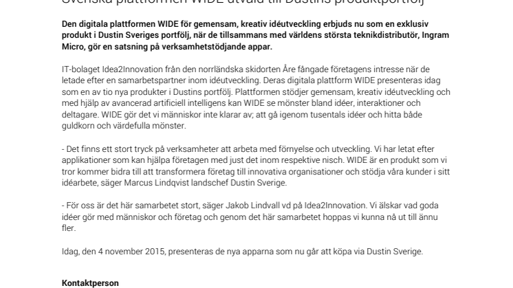 Svenska plattformen WIDE utvald till Dustins produktportfölj