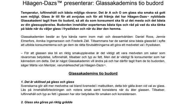 Häagen-Dazs™ presenterar: Glassakademins tio budord 