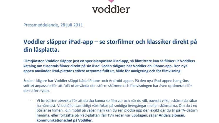 Voddler släpper iPad-app – se storfilmer och klassiker direkt på din läsplatta.