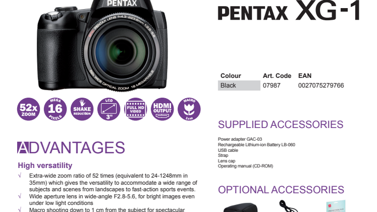 Pentax XG-1 specifikationer