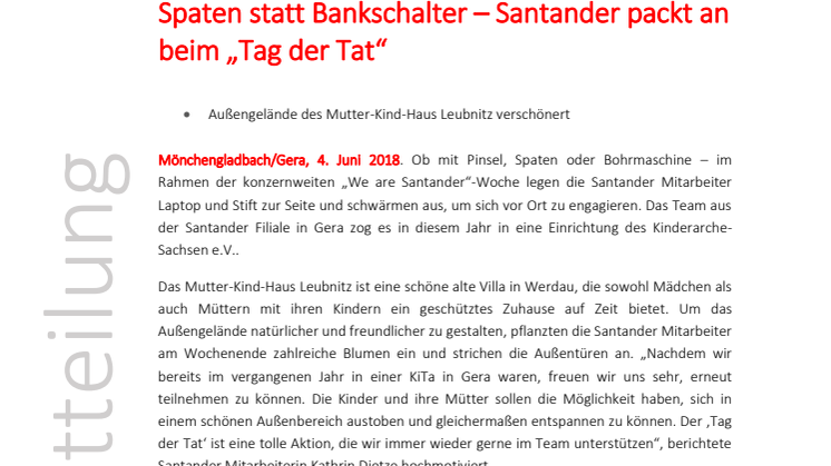 Spaten statt Bankschalter – Santander packt an beim „Tag der Tat“