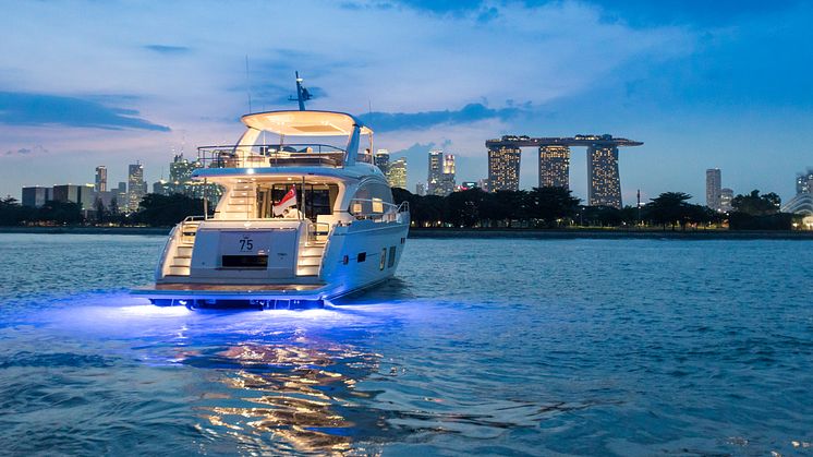 High res image - Princess Motor Yacht Sales - Princess 75 exterior nightime