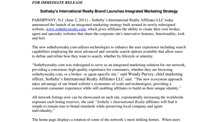 Sotheby’s International Realty Brand Launches Integrated Marketing Strategy