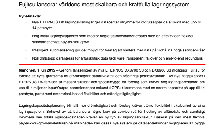 Fujitsu lanserar världens mest skalbara och kraftfulla lagringssystem