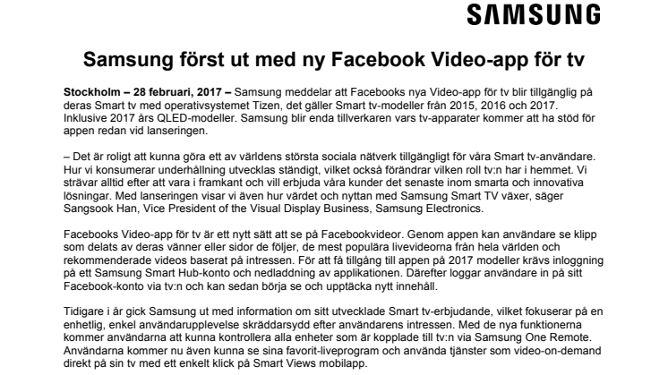 Samsung först ut med ny Facebook Video-app för tv