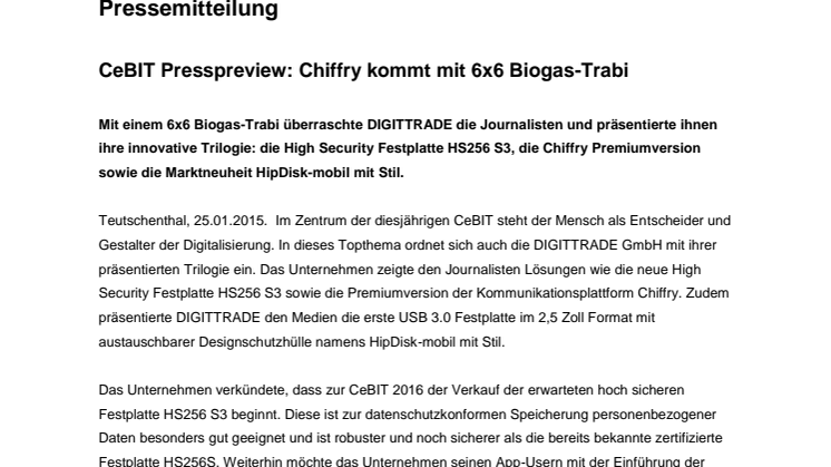 CeBIT Presspreview: Chiffry kommt mit 6x6 Biogas-Trabi