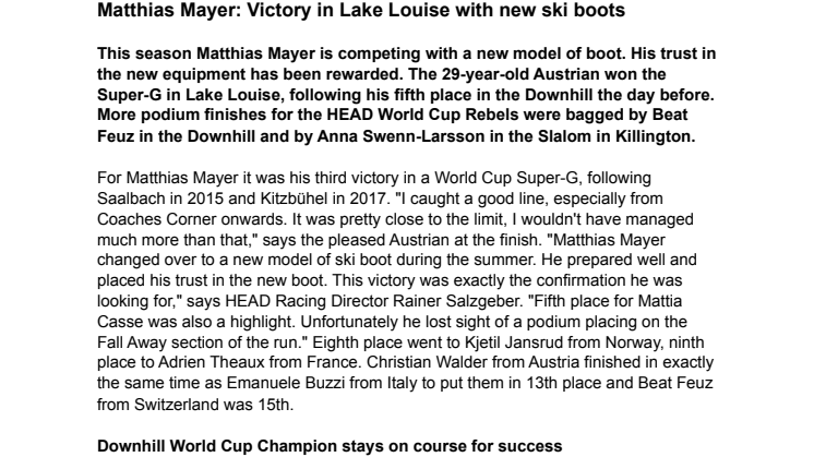 Matthias Mayer: Victory in Lake Louise with new ski boots