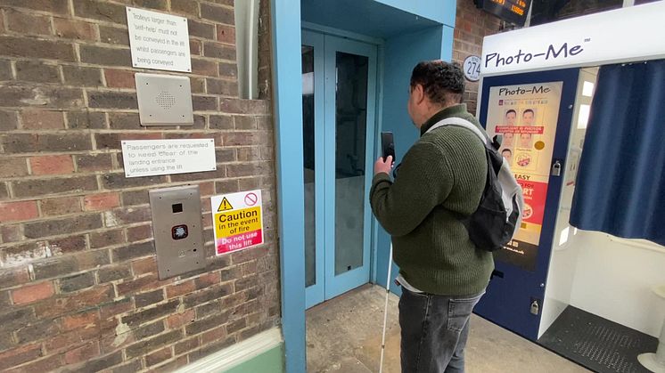 B-roll Pierre Shlimon of Sutton Vision trialling the Aira app at Sutton station 2
