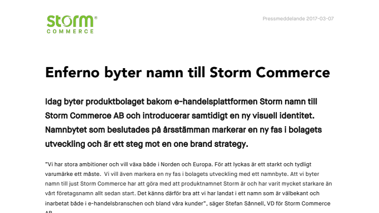 Enferno byter namn till Storm Commerce