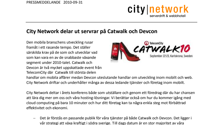 City Network delar ut servrar på Catwalk och Devcon