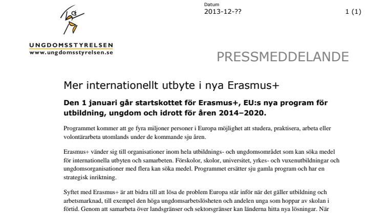 Mer internationellt utbyte i nya Erasmus+ 