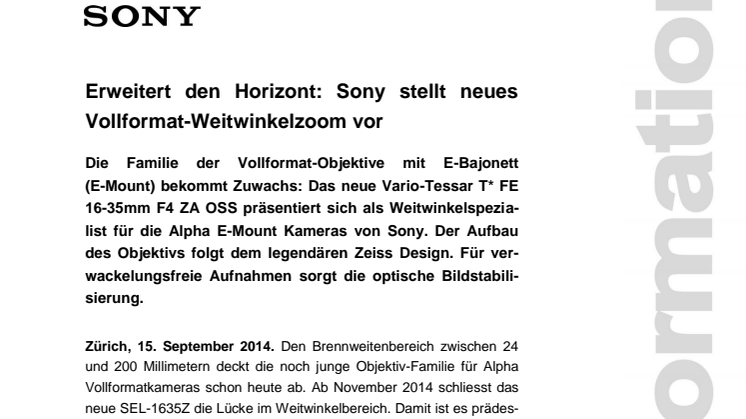 Erweitert den Horizont: Sony stellt neues Vollformat-Weitwinkelzoom vor