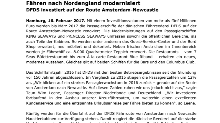 DFDS Fähren nach Nordengland modernisiert 