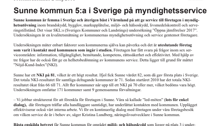 Sunne kommun 5:a i Sverige på myndighetsservice