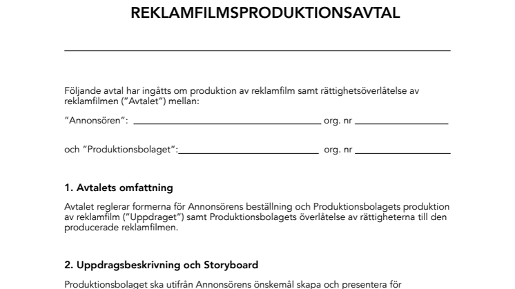 Reklamfilmproduktionsavtal 2014
