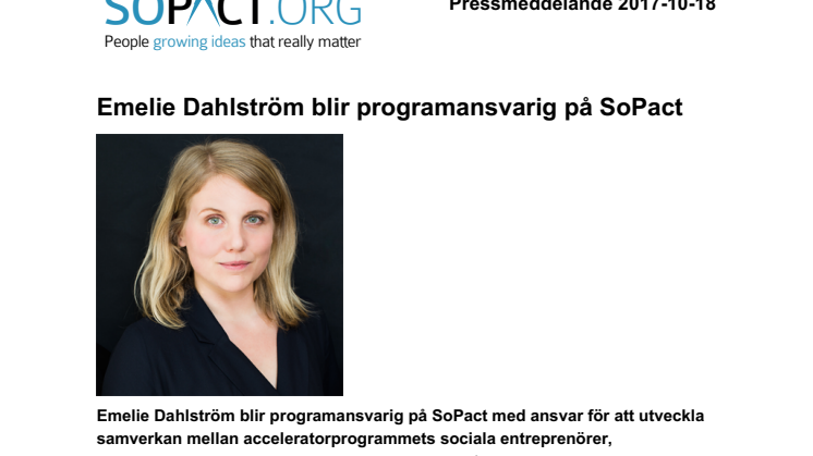 Emelie Dahlström blir programansvarig på SoPact