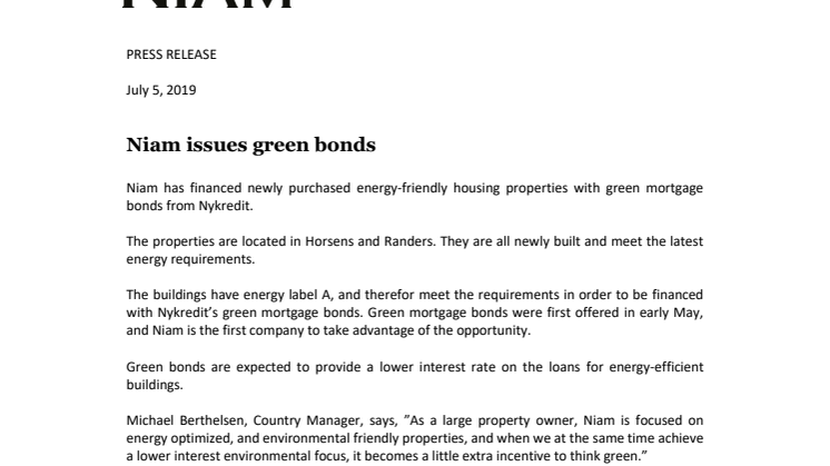Niam issues green bonds