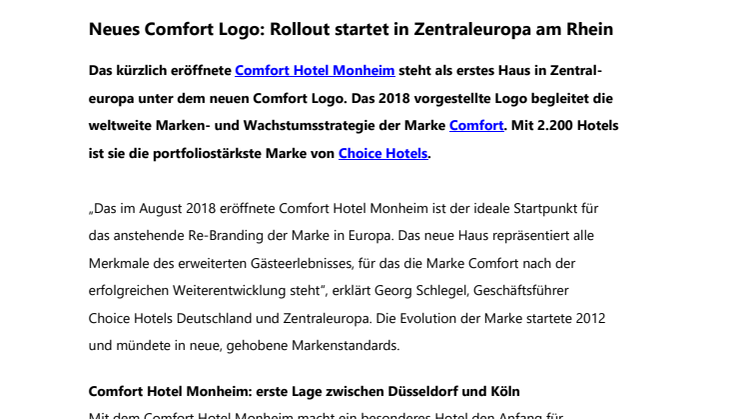 Neues Comfort Logo: Rollout startet in Zentraleuropa am Rhein