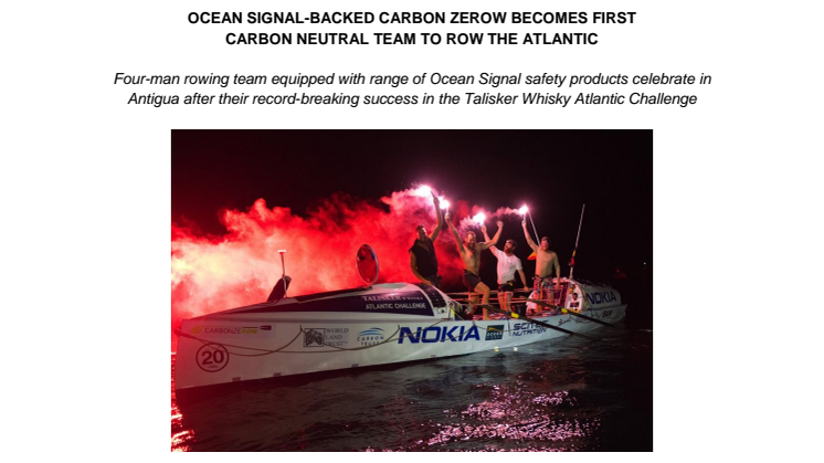 Ocean Signal-Backed Carbon Zerow Becomes First  Carbon Neutral Team to Row the Atlantic