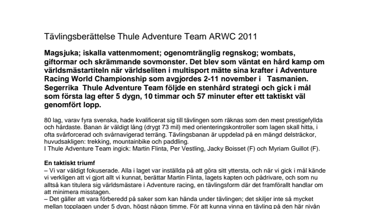 Tävlingsberättelse Thule Adventure Team ARWC 2011 