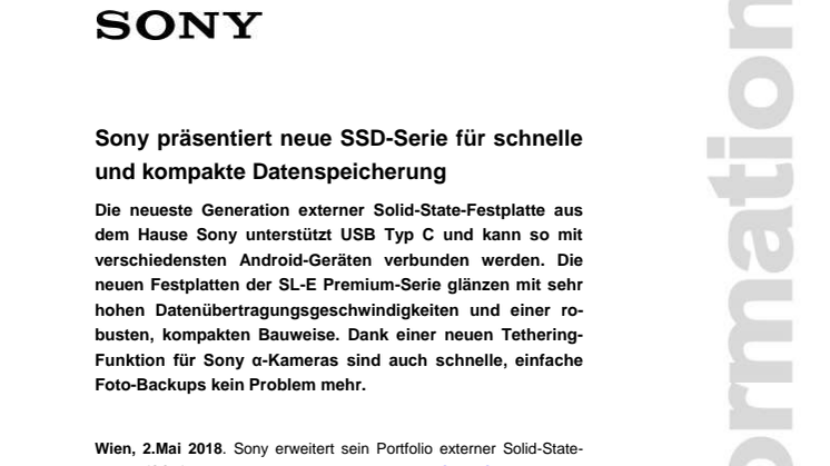 Sony präsentiert neue SSD-Serie für schnelle und kompakte Datenspeicherung