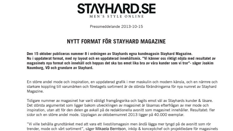 Nytt format för Stayhard Magazine