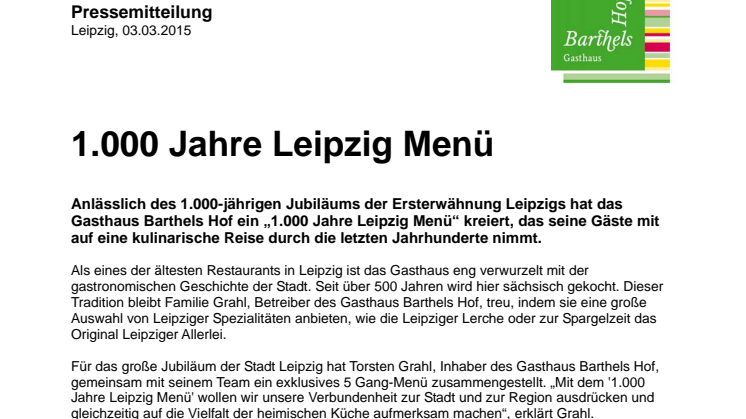 Barthels Hof - "1.000 Jahre Leipzig Menü"
