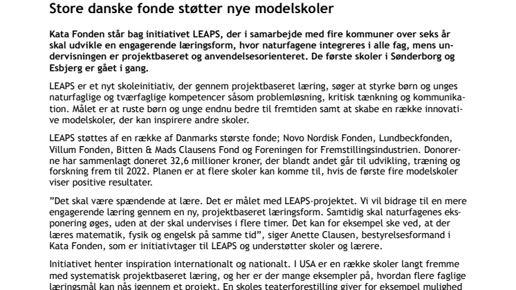 Store danske fonde støtter nye modelskoler