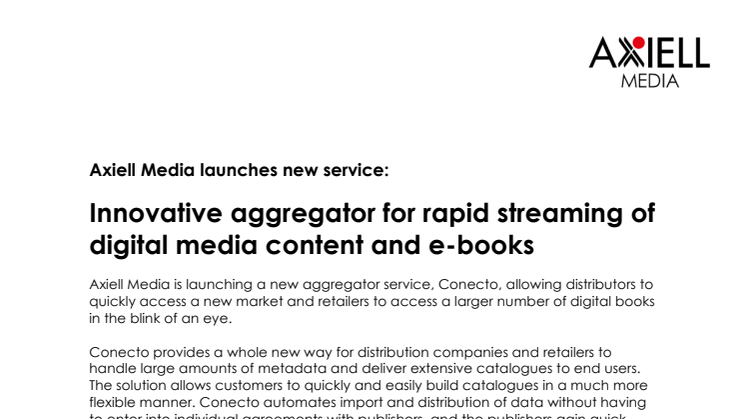 Axiell Media launches innovative aggregator for rapid streaming of digital media content and e-books 