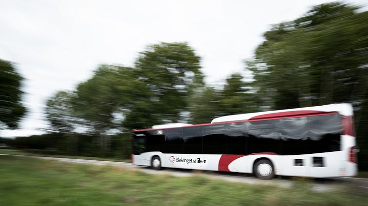 Buss Blekingetrafiken i Mjällby Sölvesborgs kommun 2019 vid användning, ange foto Sölvesborgs kommun