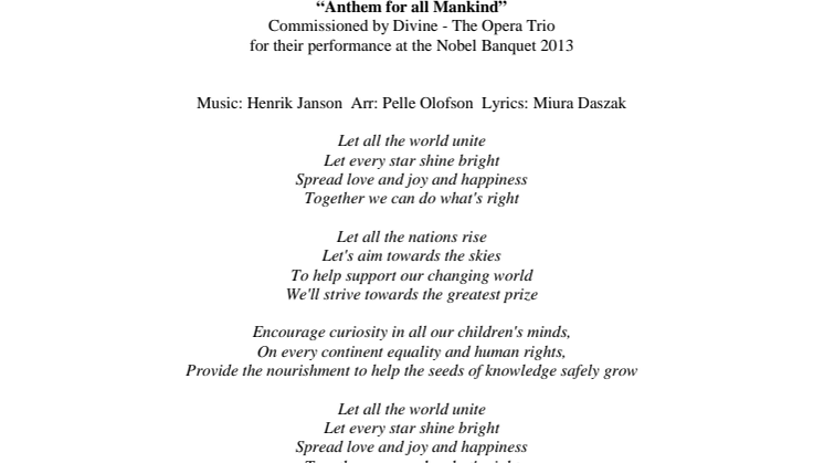“Anthem for all Mankind”