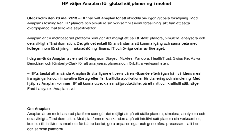 HP väljer Anaplan för global säljplanering i molnet